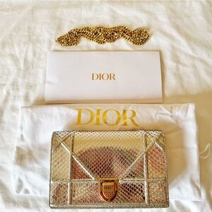 Vintage Dior Metallic Python Wallet on Chain — Strap, Dust Bag & Tag Included